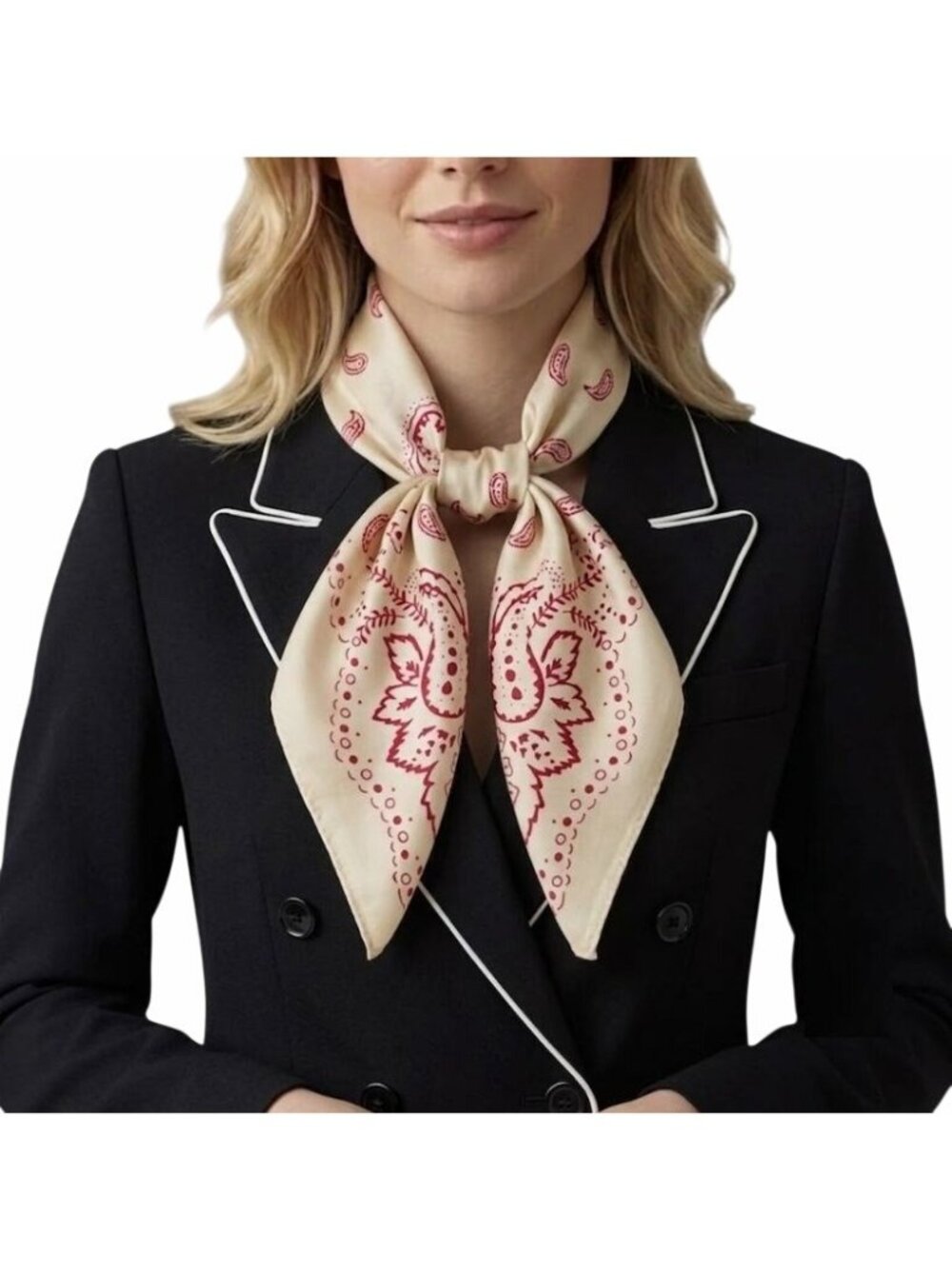 ⭐Elegant Bandana Square Scarf Silky Satin Soft WHITE RED Wrap Paisley Floral New